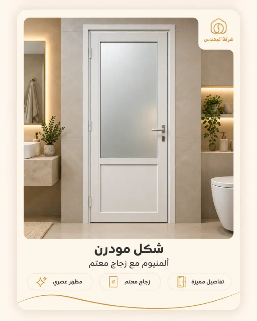 باب المنيوم للحمام بالرياض: الأسعار والتفصيل والتركيب 2026 17 أشكال أبواب حمامات المنيوم مودرن بالرياض