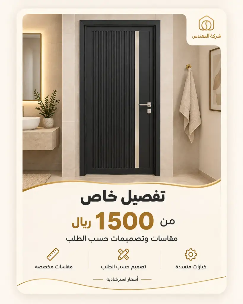 باب المنيوم للحمام بالرياض: الأسعار والتفصيل والتركيب 2026 1 سعر باب المنيوم بالحمام بالرياض تفصيل خاص يبدأ من ١٥٠٠ ريال