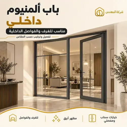 تفصيل وتركيب ابواب المنيوم الرياض 2026 | أسعار تفصيل أبواب المنيوم 24 تفصيل باب ألمنيوم داخلي مع زجاج بتصميم مودرن بالرياض