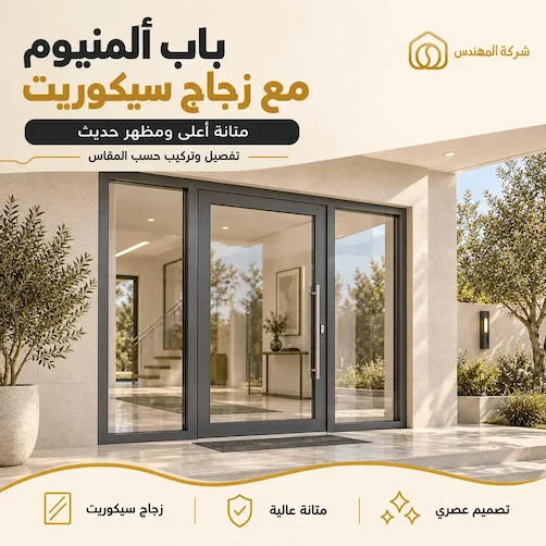 تفصيل وتركيب ابواب المنيوم الرياض 2026 | أسعار تفصيل أبواب المنيوم 28 تفصيل باب ألمنيوم مع زجاج سيكوريت بالرياض