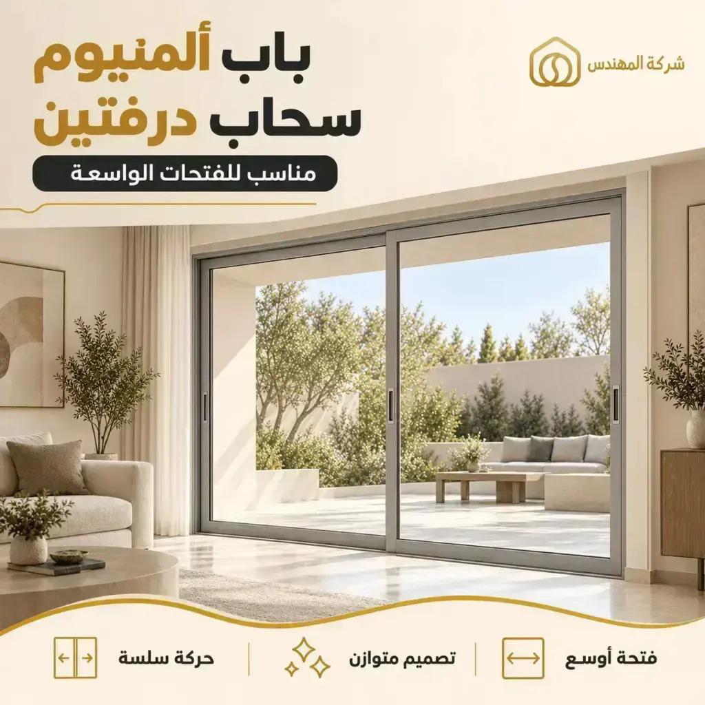 تفصيل باب سحاب ألمنيوم بالرياض | سعر ابواب المنيوم سحاب 2026 10 تفصيل باب المنيوم سحاب درفتين بالرياض
