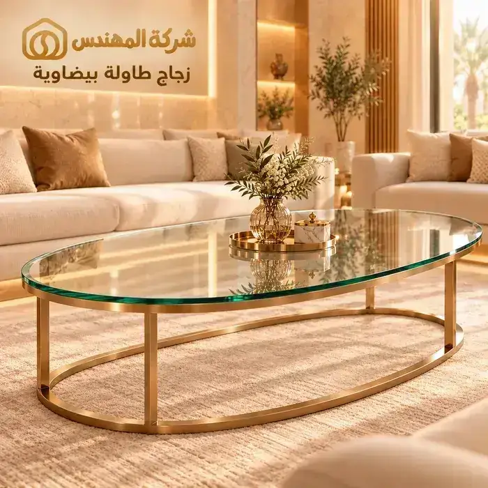 طاولات زجاج للمجالس بالرياض: أشكال الزجاج ونصائح الاختيار 5 تفصيل زجاج طاولات بيضاوي بالرياض