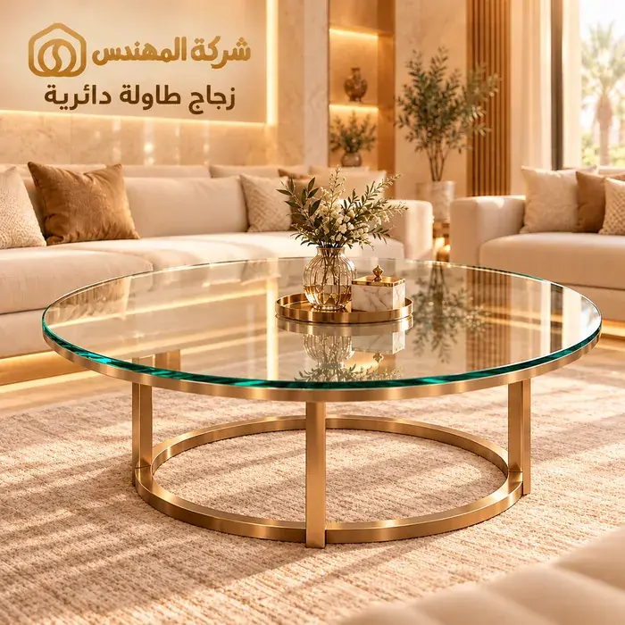 طاولات زجاج للمجالس بالرياض: أشكال الزجاج ونصائح الاختيار 3 تفصيل زجاج طاولات دائري بالرياض