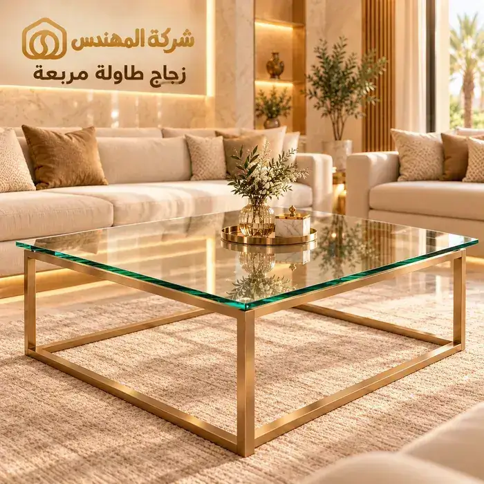 طاولات زجاج للمجالس بالرياض: أشكال الزجاج ونصائح الاختيار 4 تفصيل زجاج طاولات مربع بالرياض