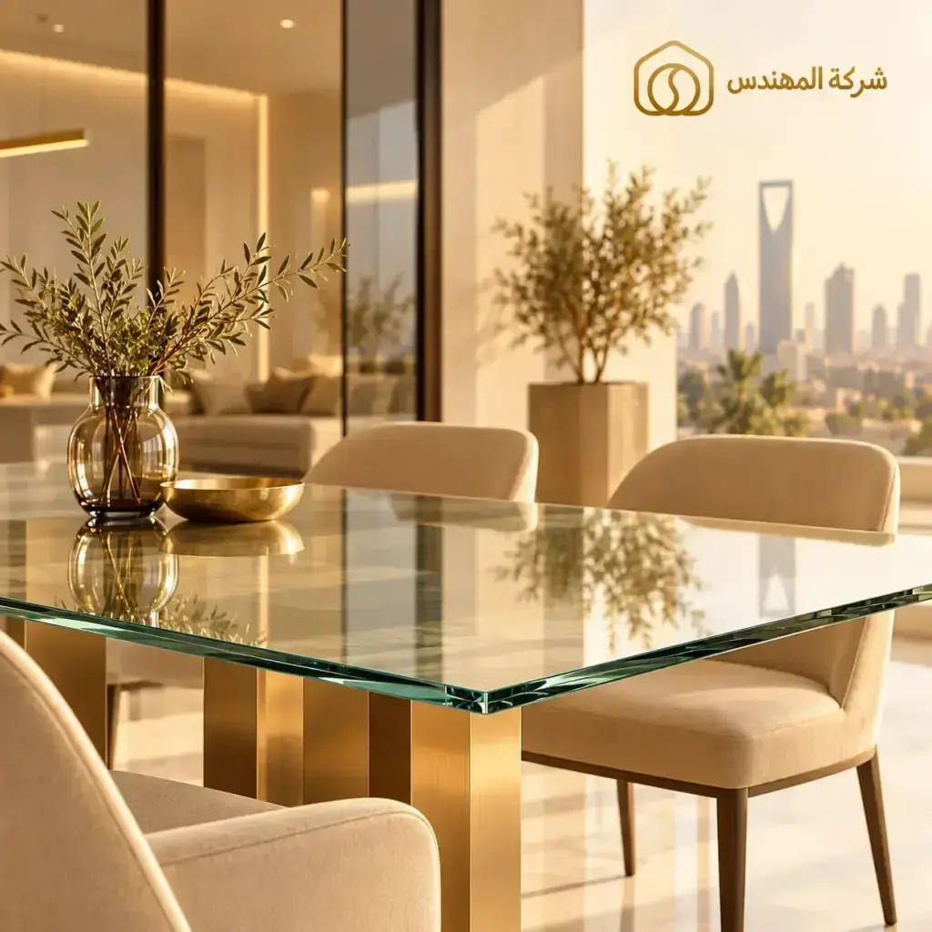 طاولات زجاج للمجالس بالرياض: أشكال الزجاج ونصائح الاختيار 1 تفصيل قزاز طاولات الرياض