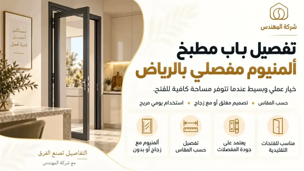 تفصيل وتركيب ابواب المنيوم الرياض 2026 | أسعار تفصيل أبواب المنيوم 15 باب مطبخ ألمنيوم مفصلي مودرن بتصميم حسب المقاس بالرياض