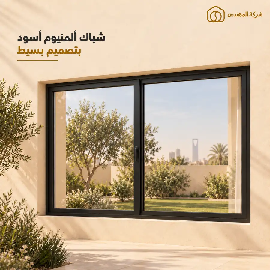 شباك المنيوم أسود بتصميم بسيط بالرياض