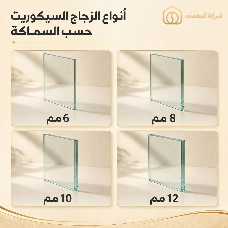 أنواع الزجاج السيكوريت بالرياض حسب السماكة - زجاج سيكوريت بالرياض سماكة 6 مم - زجاج سيكوريت بالرياض سماكة 8 مم - زجاج سيكوريت بالرياض سماكة 10 مم - زجاج سيكوريت بالرياض سماكة 12 مم