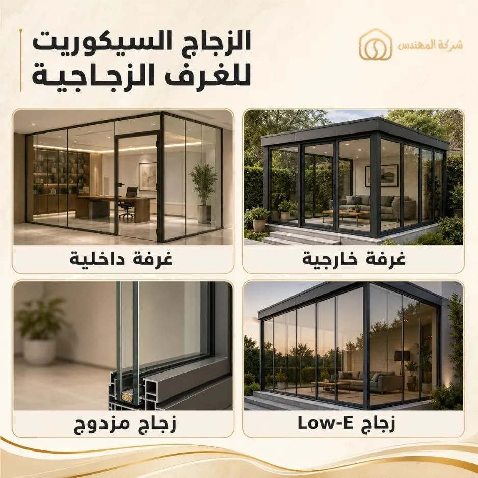 أنواع الزجاج السيكوريت للغرف الزجاجية بالرياض - تركيب زجاج سيكوريت لغرفة خارجية بالرياض - تركيب زجاج سيكوريت لغرفة داخلية بالرياض - تركيب زجاج سيكوريت مزدوج بالرياض - تركيب زجاج سيكوريت low -E بالرياض