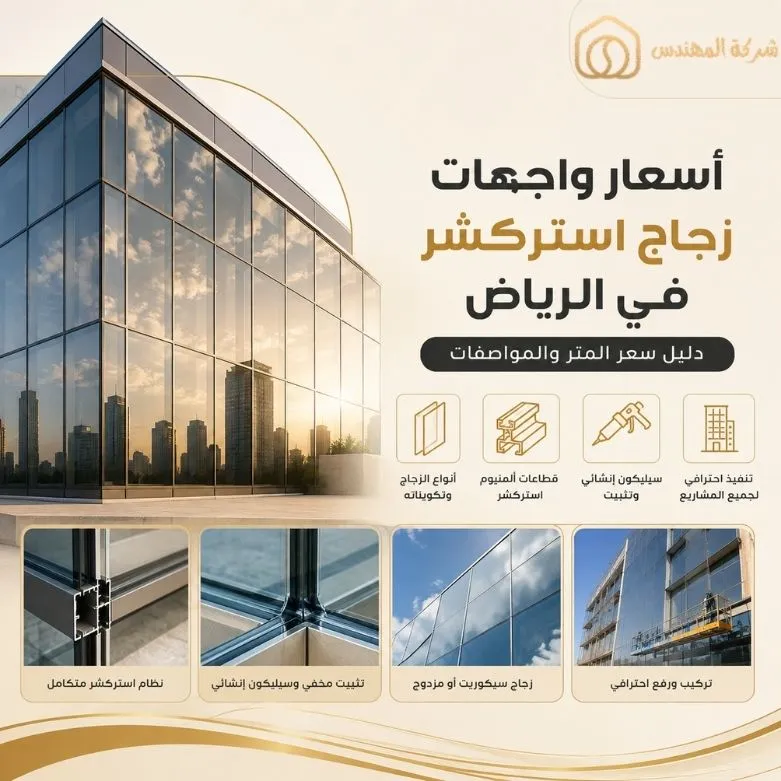 أسعار واجهات زجاج استركشر في الرياض 2026: دليل سعر المتر والمواصفات 3 اسعار واجهات زجاج استركشر بالرياض