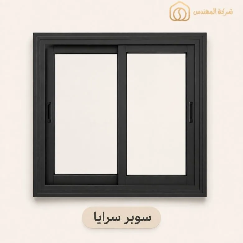 مقارنة انواع الشبابيك الالمنيوم: الأنواع والمميزات ودليل الاختيار بالرياض 5 شباك سوبر سرايا بالرياض من ورشة المهندس للزجاج والمرايا بالرياض بسعر 450–600 ريال/م²