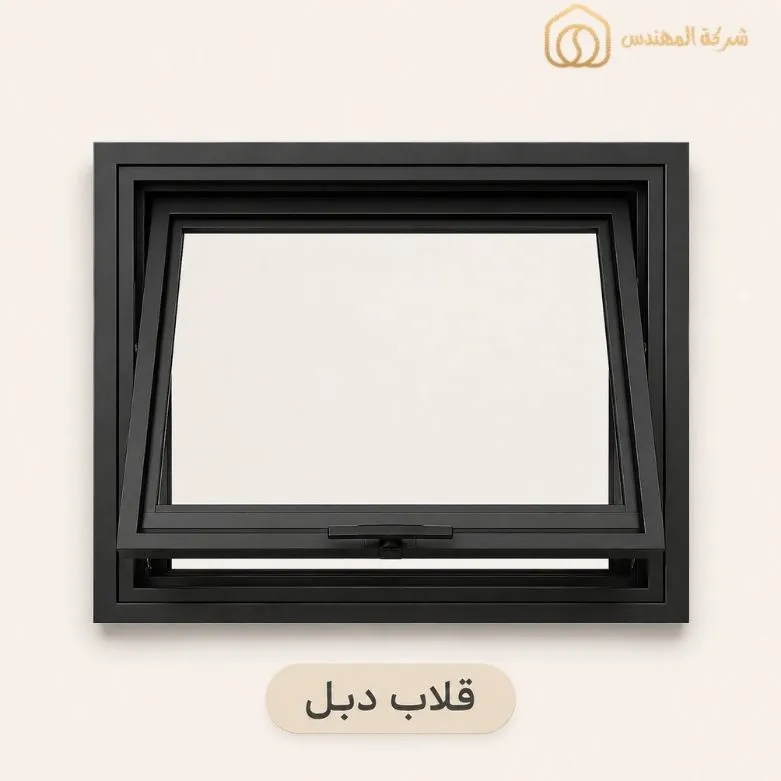 مقارنة انواع الشبابيك الالمنيوم: الأنواع والمميزات ودليل الاختيار بالرياض 4 شباك المنيوم قلاب دبل بالرياض من ورشة المهندس للزجاج والمرايا بالرياض - سعر شباك المنيوم قلاب دبل بالرياض 450–500 ريال/م²