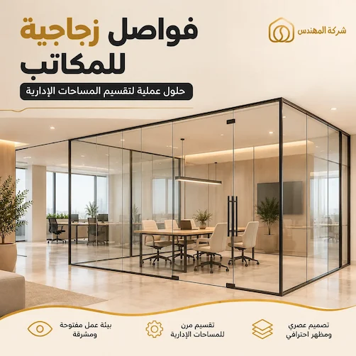 تفصيل فواصل زجاجية للمكاتب بالرياض - قواطع زجاج للمكاتب - بارتشن زجاج للمكاتب بالرياض