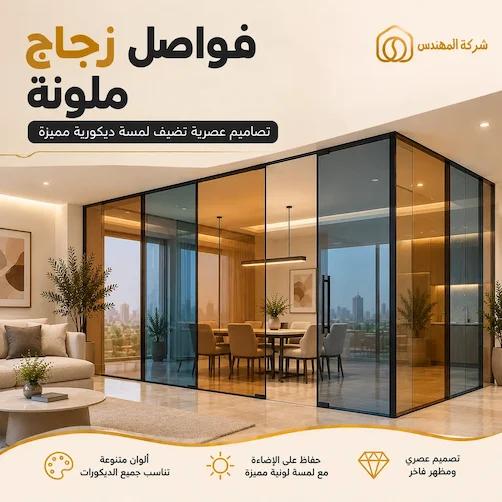 تفصيل قواطع زجاجية ملونة بالرياض - بارتشن زجاج ملون بالرياض - حاجز زجاج ملون بالرياض