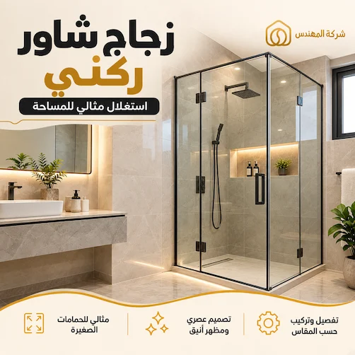 اشكال زجاج الشاور بالرياض: الأنواع والأفكار وكيف تختار التصميم المناسب 5 زجاج شاور ركني بالرياض